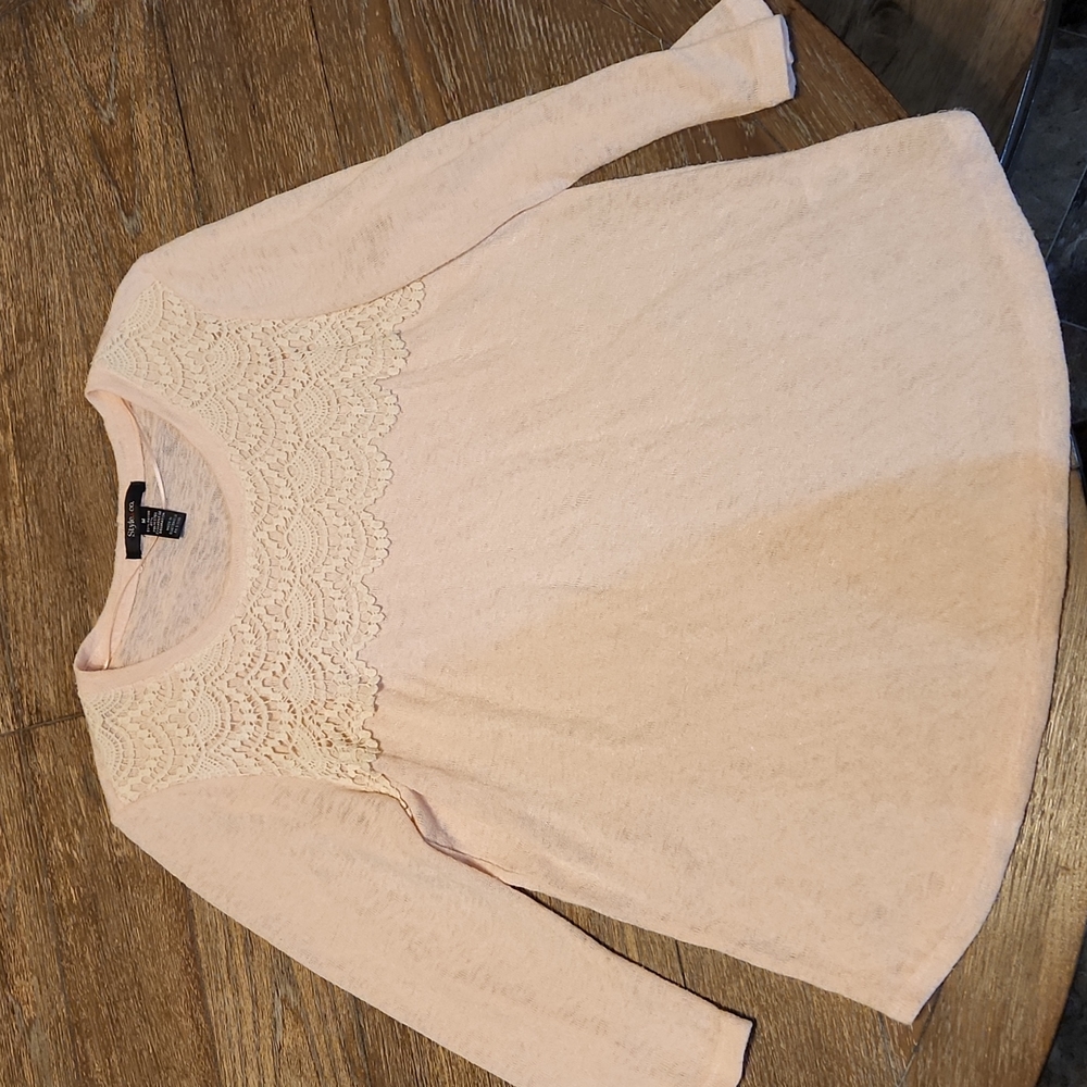 Light pink with cream lace top